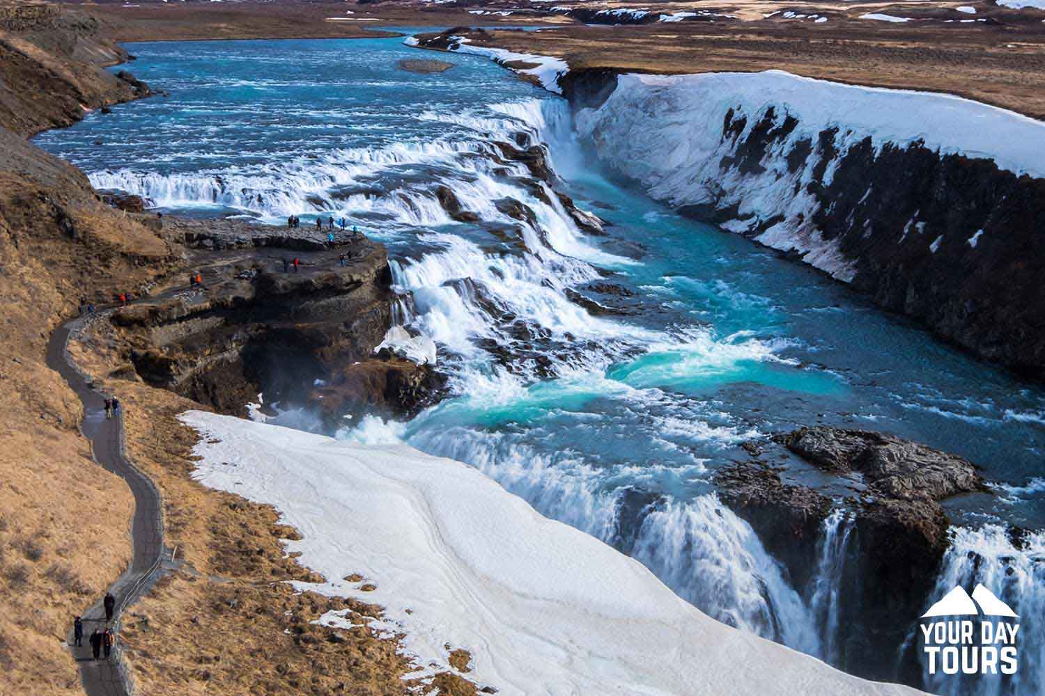 blue water of gullfoss waterfall