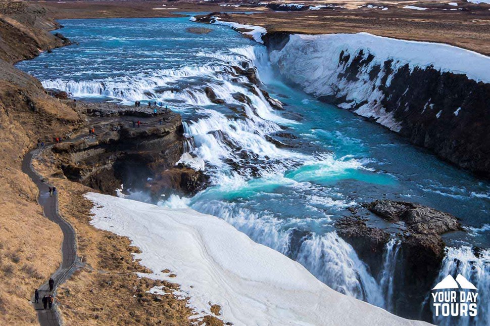 blue water of gullfoss waterfall