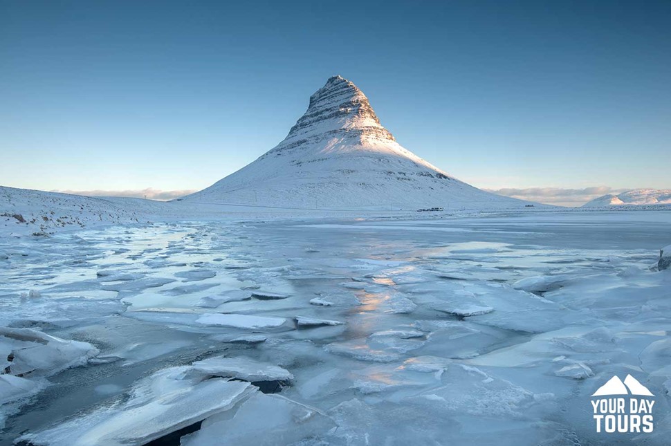 kirkjufell mountain view in winter in iceland