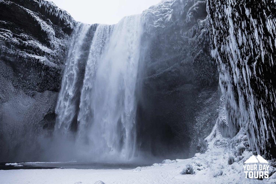 winter view of skogafoss waterfall in iceland