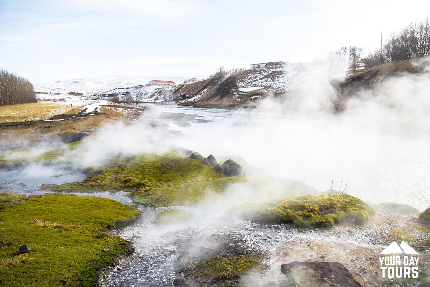 secret lagoon geothermal steam in iceland