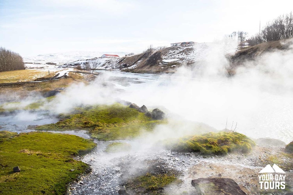 secret lagoon geothermal steam in iceland