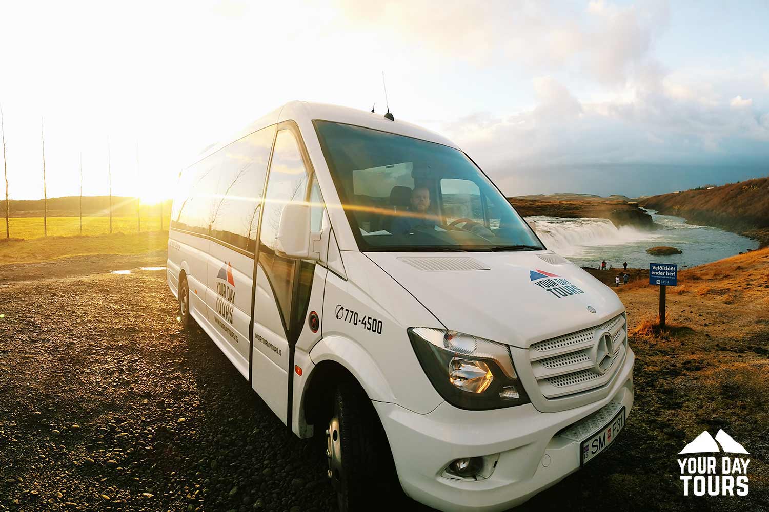 sunny minibus in iceland