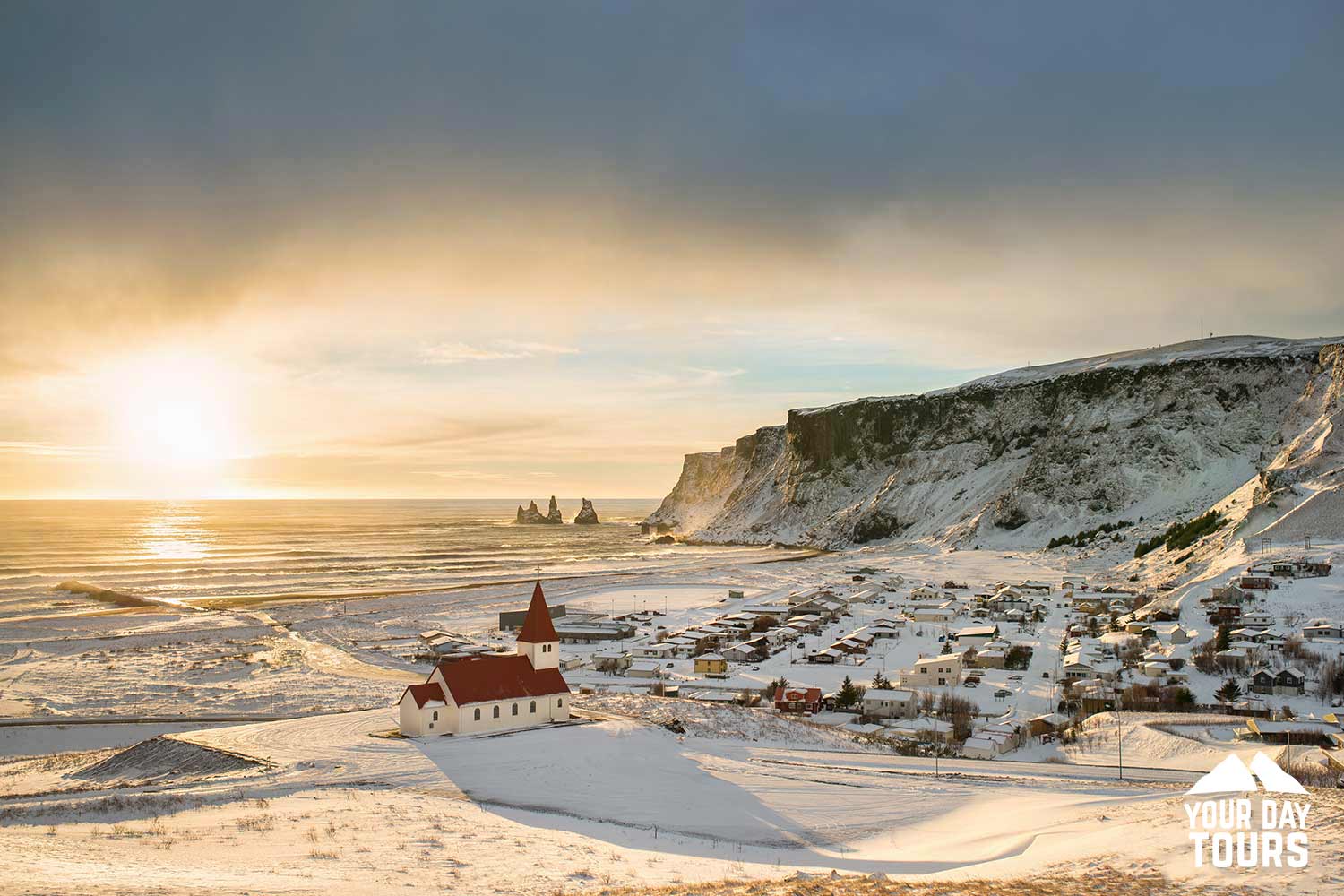 winter view of vik i myrdal in iceland 