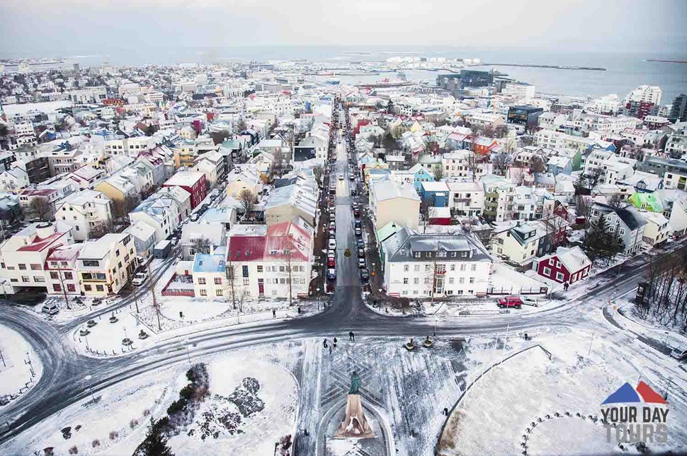reykjavik city streets in winter