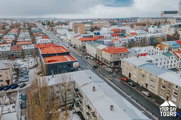 aerial view of reykjavik street houses