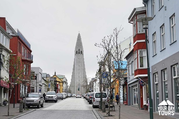 a street view of hallgrimskirkja church 