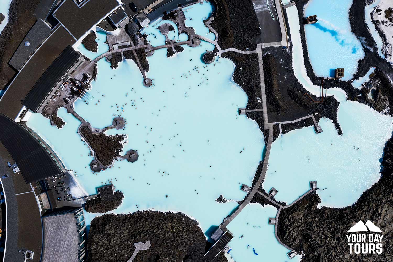 drone view of blue lagoon in iceland 