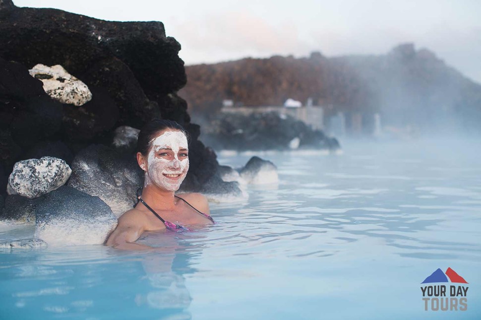 woman with a mud mask in blue lagoon 