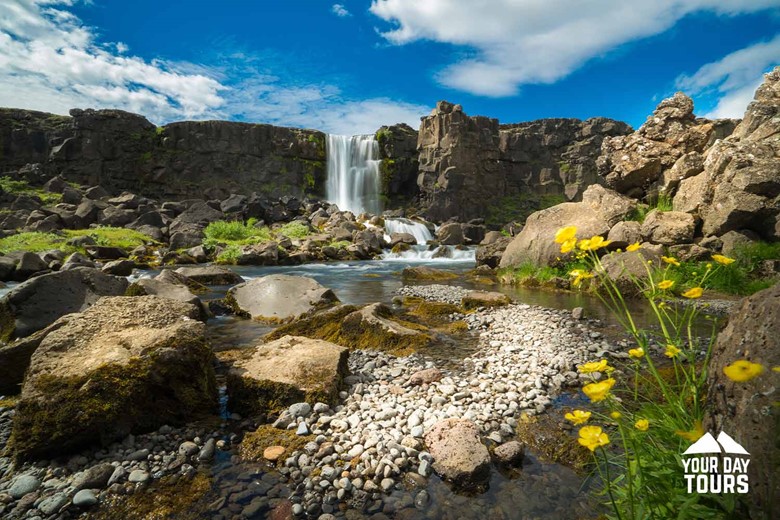 Waterfall in Thingvellir National Park Iceland