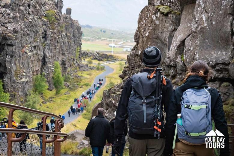 Tourists Walking in Thingvellir National Park Iceland