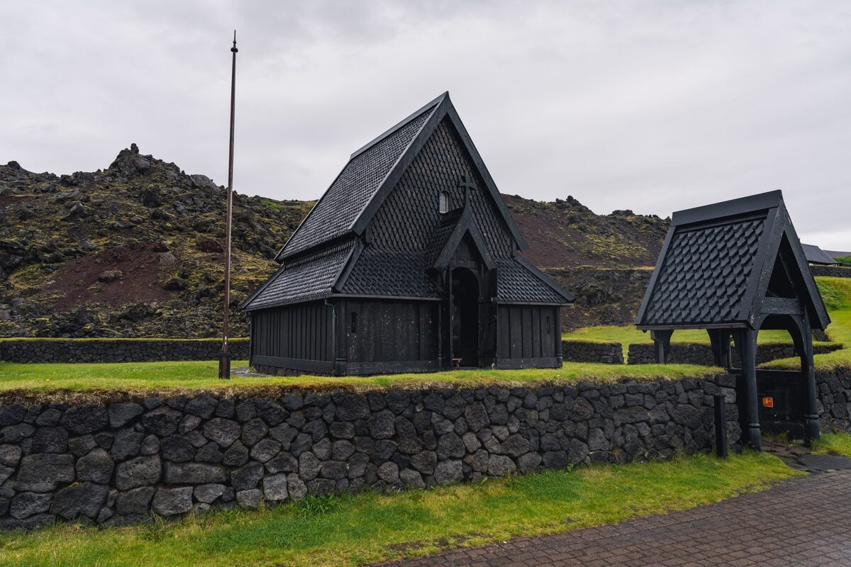 Viking black church in Vestmannaeyjar islands