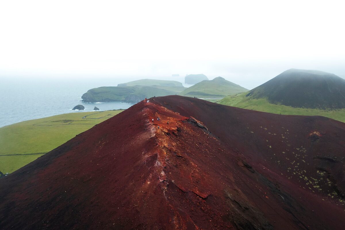 Volcano covered in red sand in Iceland