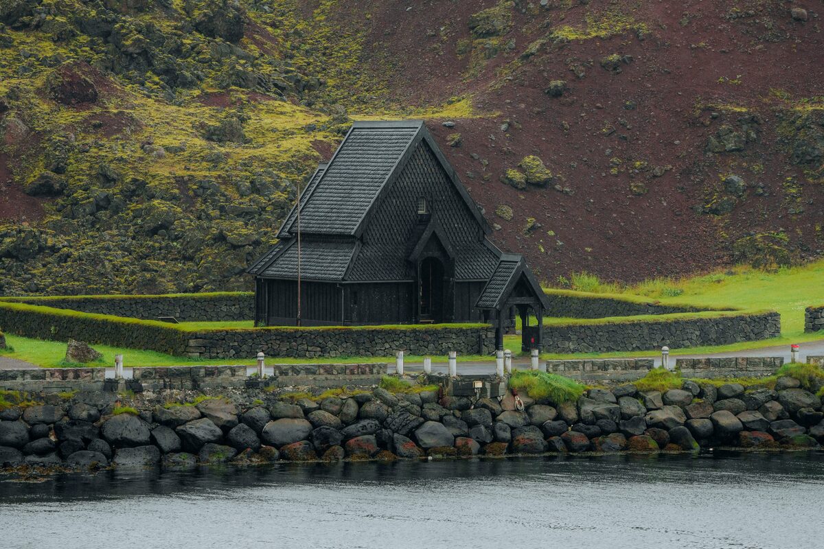 Black vikings church in Vestmannaeyjar islands