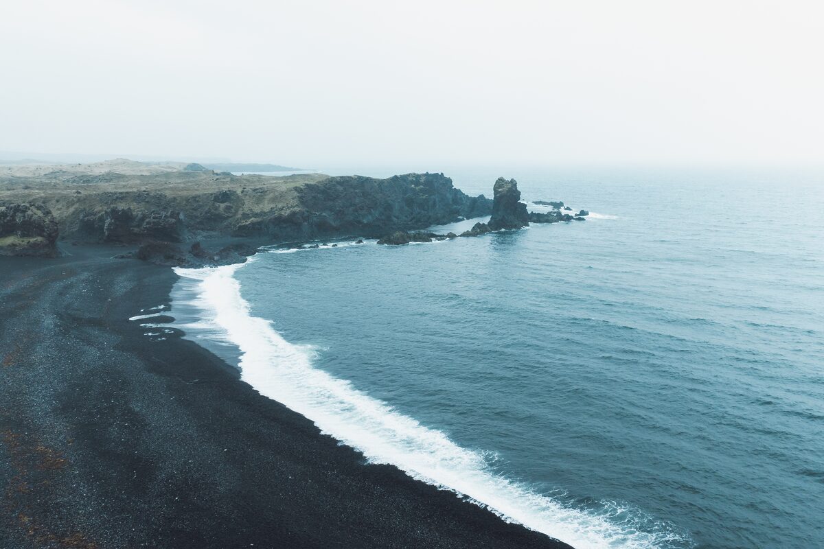 Djupalonssandur Black Sand Beach during summer, Iceland.
